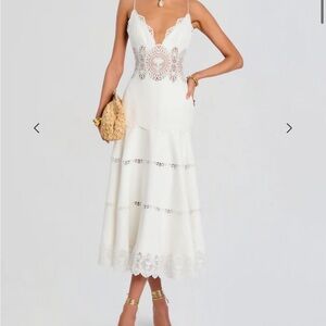 Retrofete White Lace Midi Dress